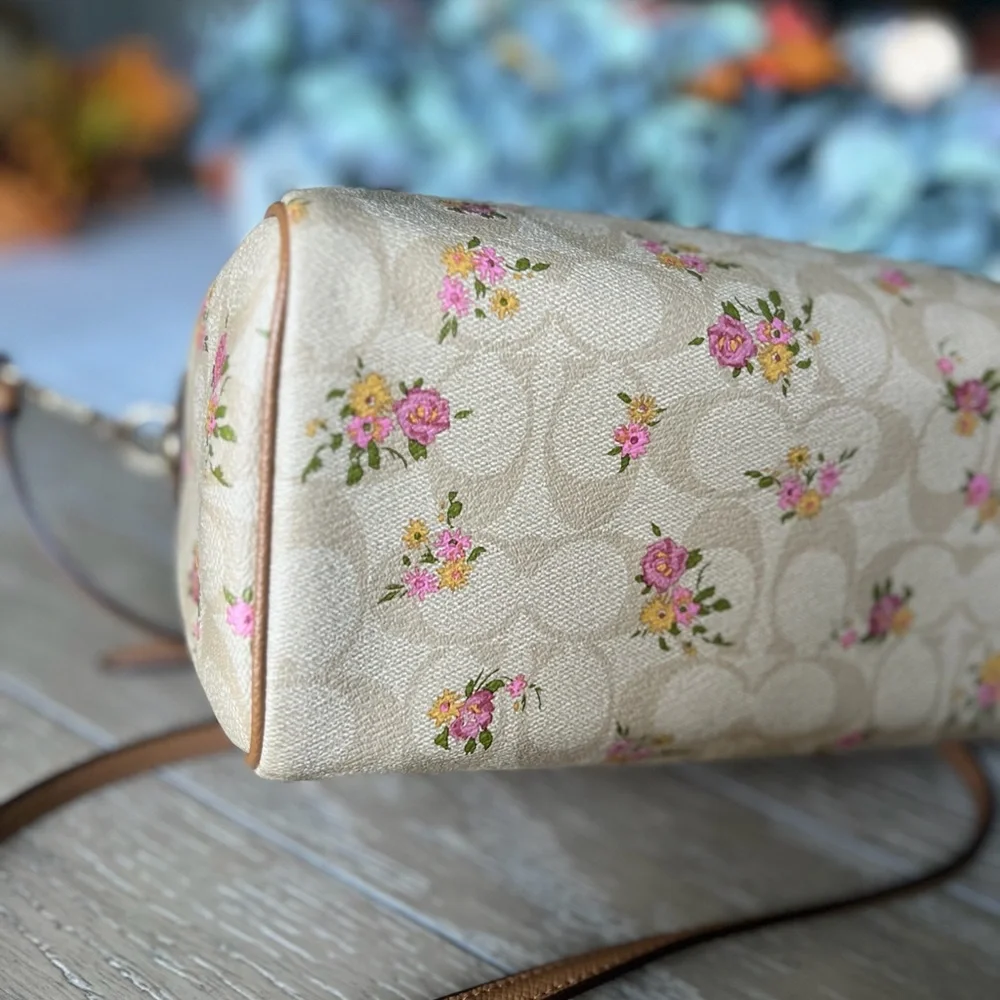 Coach Signature Canvas Floral Print Beige Brown Satchel Crossbody strap EUC - Picture 6 of 13